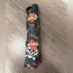 Ed Hardy Black and Red Skull Tattoo Umbrella NWT
